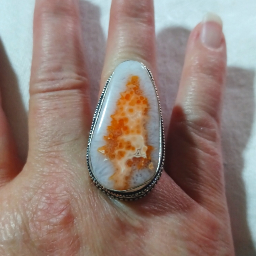 Flame solar agate ring size 8, silver 925, fiery solar agate, handmade jewelry